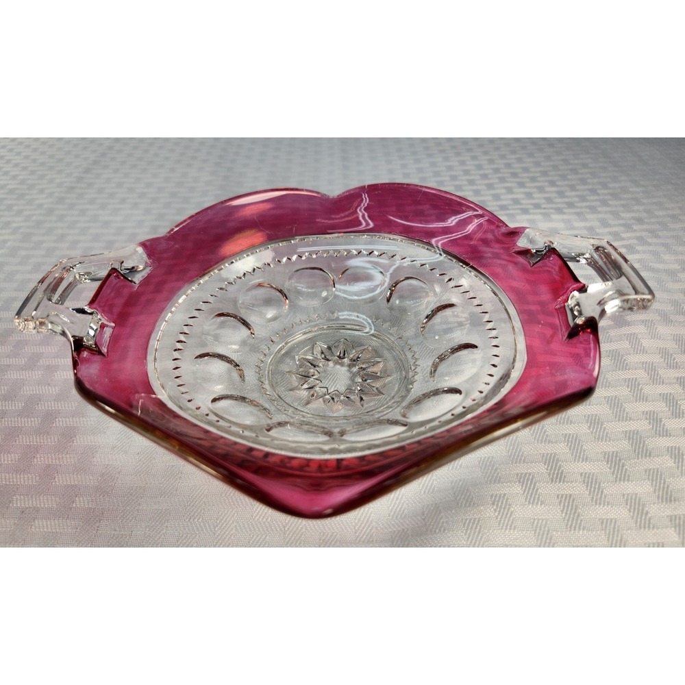 Indiana Glass Bowl 8'' With Handles and Cranberry Flash